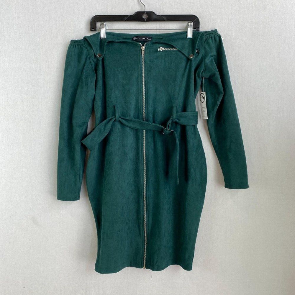 FASHION TO FIGURE Dark Green Suede Dress NWT